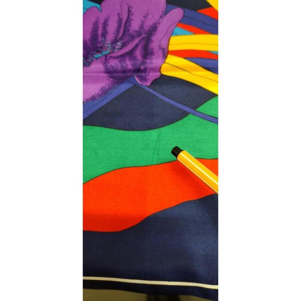Vintage Fine Silk Square Scarf High End Stunning Colors Purple Floral DESIGN - Picture 15 of 16
